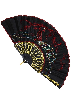 VENTAGLIO RICAMATO NERO-ROSSO